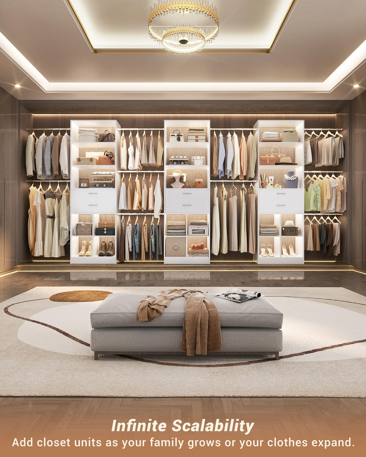 Small Closet System with 2 Wooden Drawers & 5 Hanging Rods, White L644221