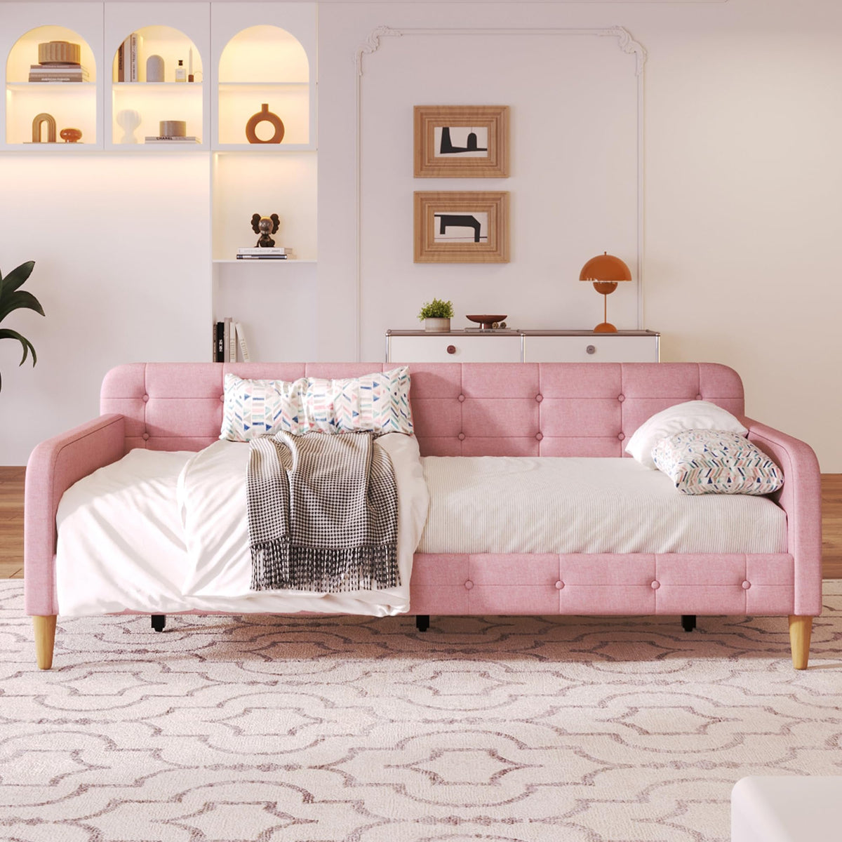 Twin Linen Upholstered Daybed Sofa Bed with Button Tufted Design C7340