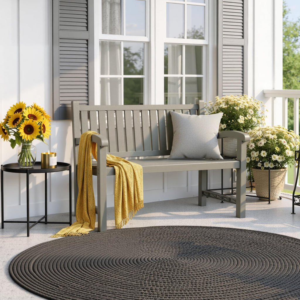 Grey 2-Person Resin Outdoor Bench L101