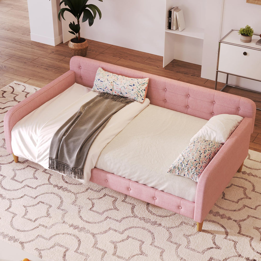 Twin Linen Upholstered Daybed Sofa Bed with Button Tufted Design C7340