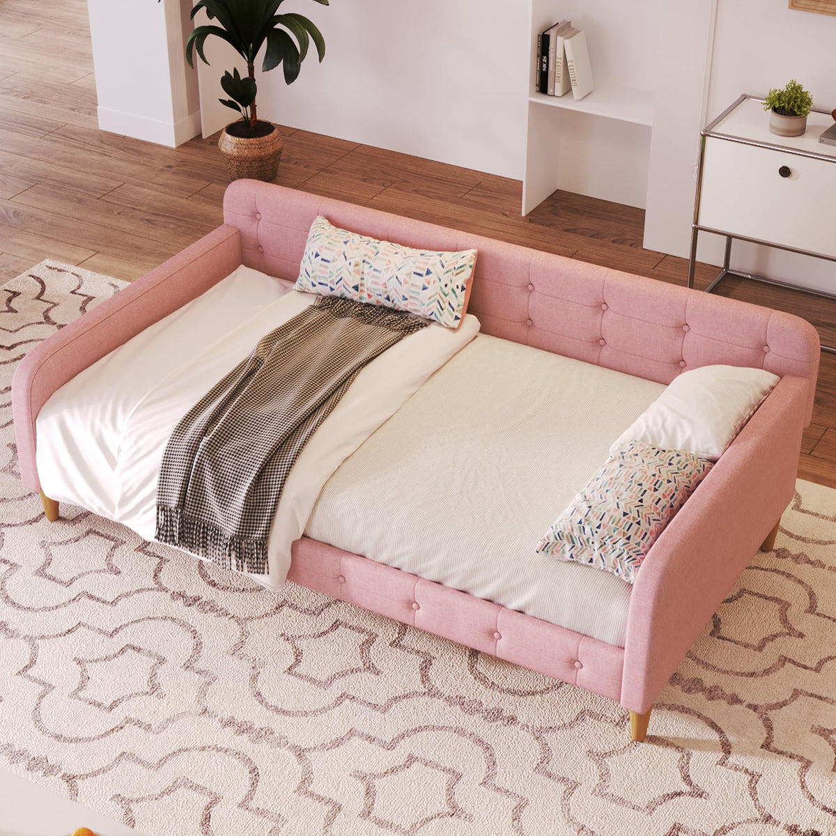 Twin Linen Upholstered Daybed Sofa Bed with Button Tufted Design C7340