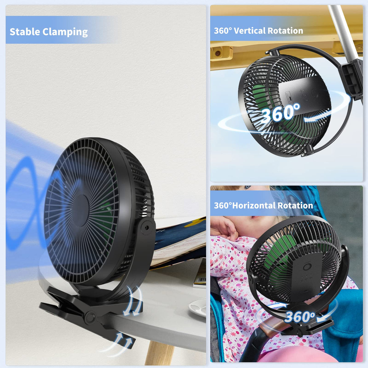 8 Inch Rechargeable Portable Clip on Fan T3664