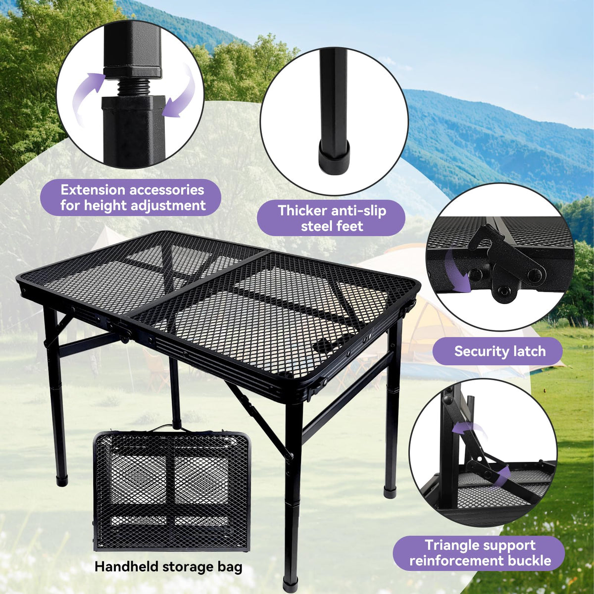 Black Adjustable Folding Camping Table S97915