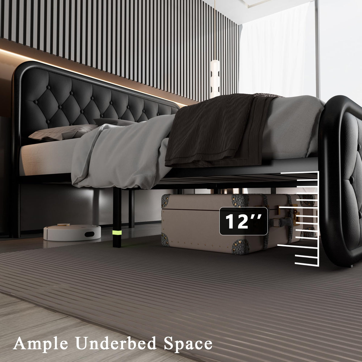 Full Size Upholstered Platform Bed Frame with Faux Leather Headboard N1737