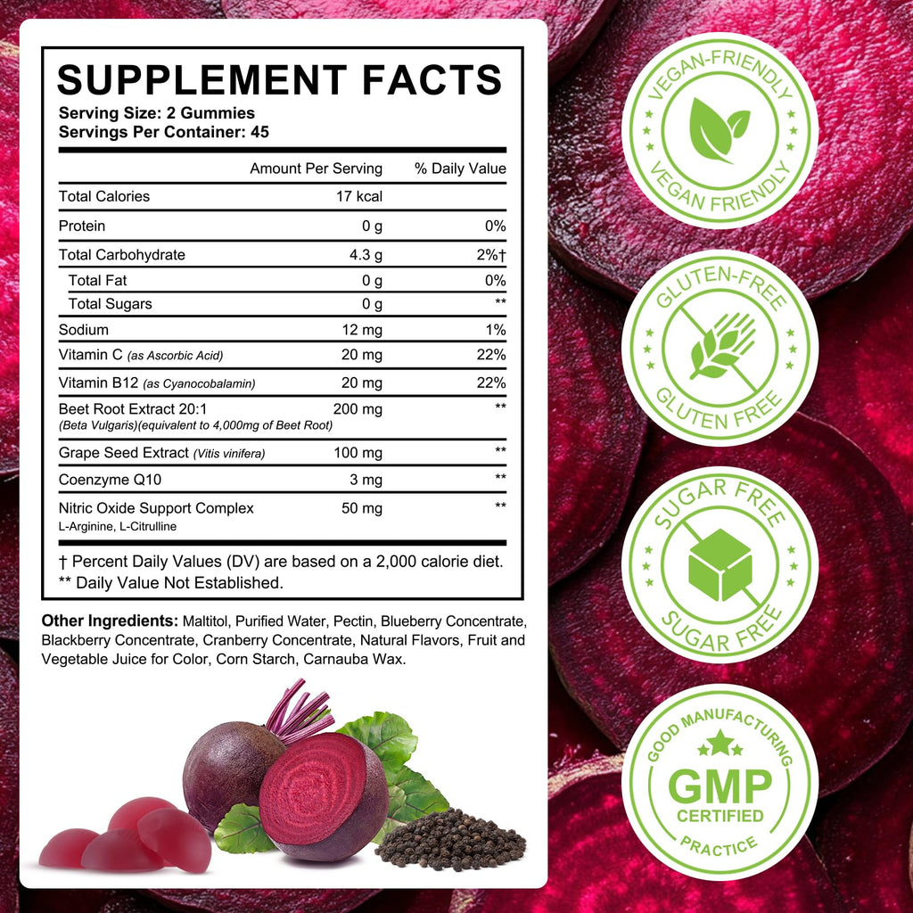 Beet Root Gummies with CoQ10 90 Soft Chews Y5434
