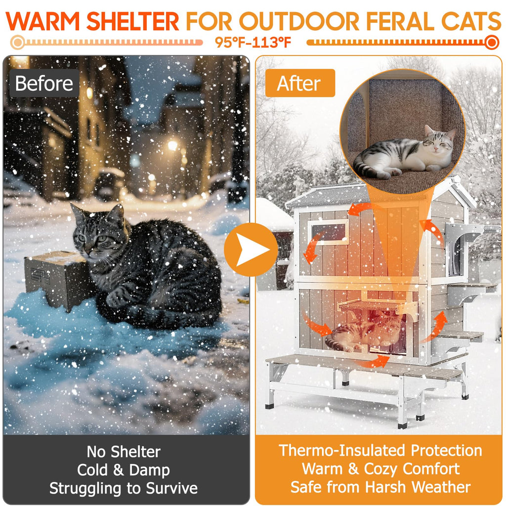 Insulated Outdoor Multi-Level Cat House L15268