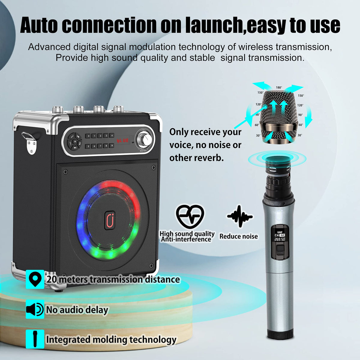 Bluetooth Speaker with Two Wireless Microphones O3965
