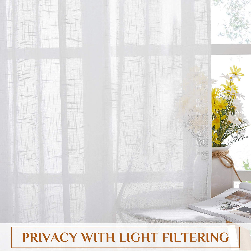 White Sheer Linen Curtains, 2 Panels, W52 x L95 Y933