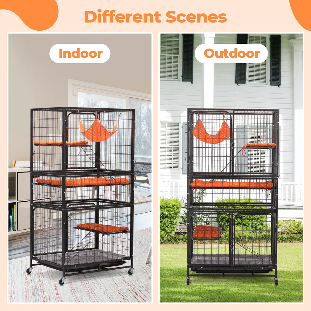 4-Tier Cat Cage with Hammock and Wheels, Black C8881