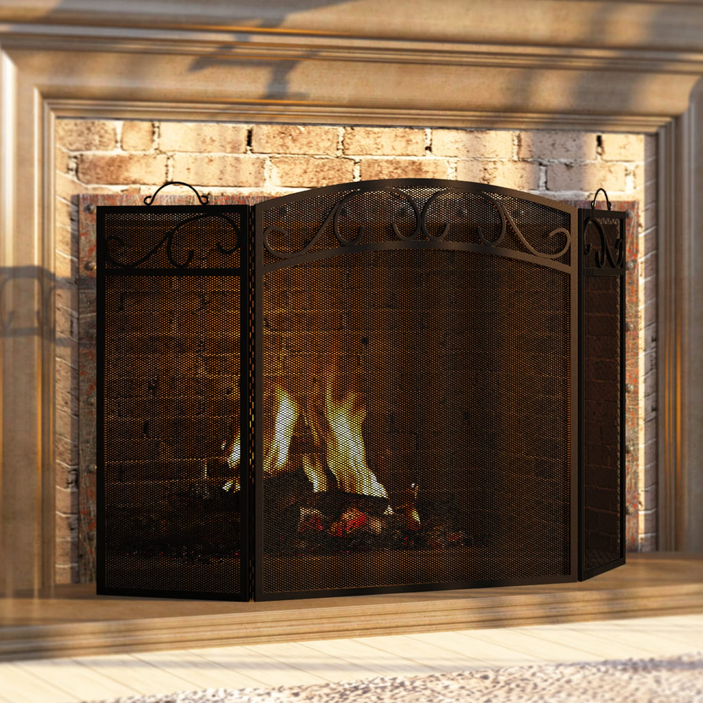 Black 3 Panel Wrought Iron Fireplace Screen H400390