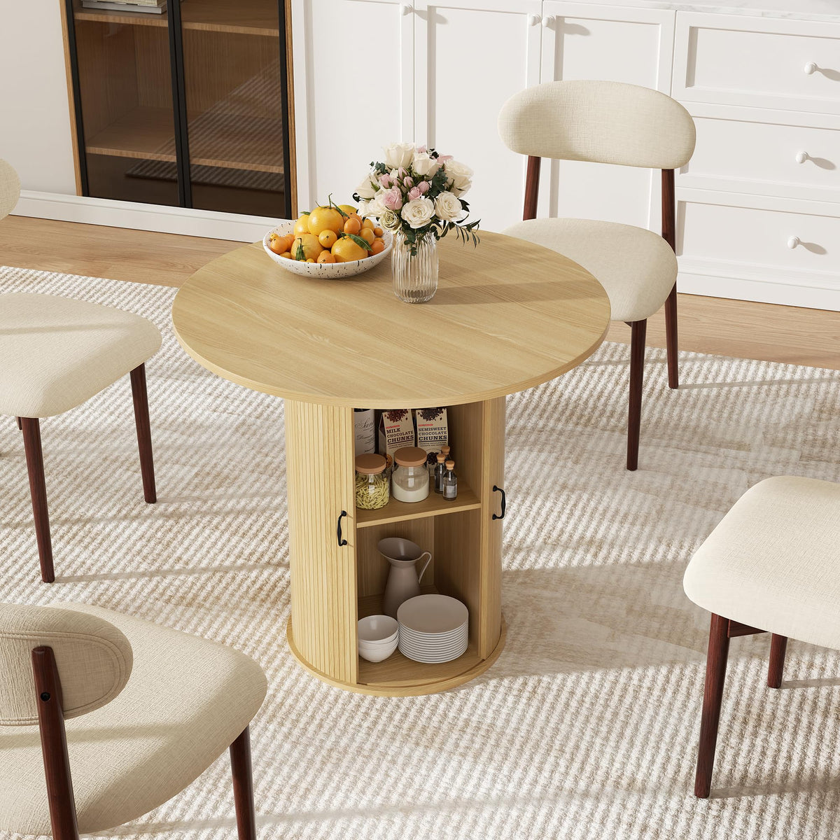 31.5 inch Round Dining Table with 2-Layer Storage Shelf Z3079