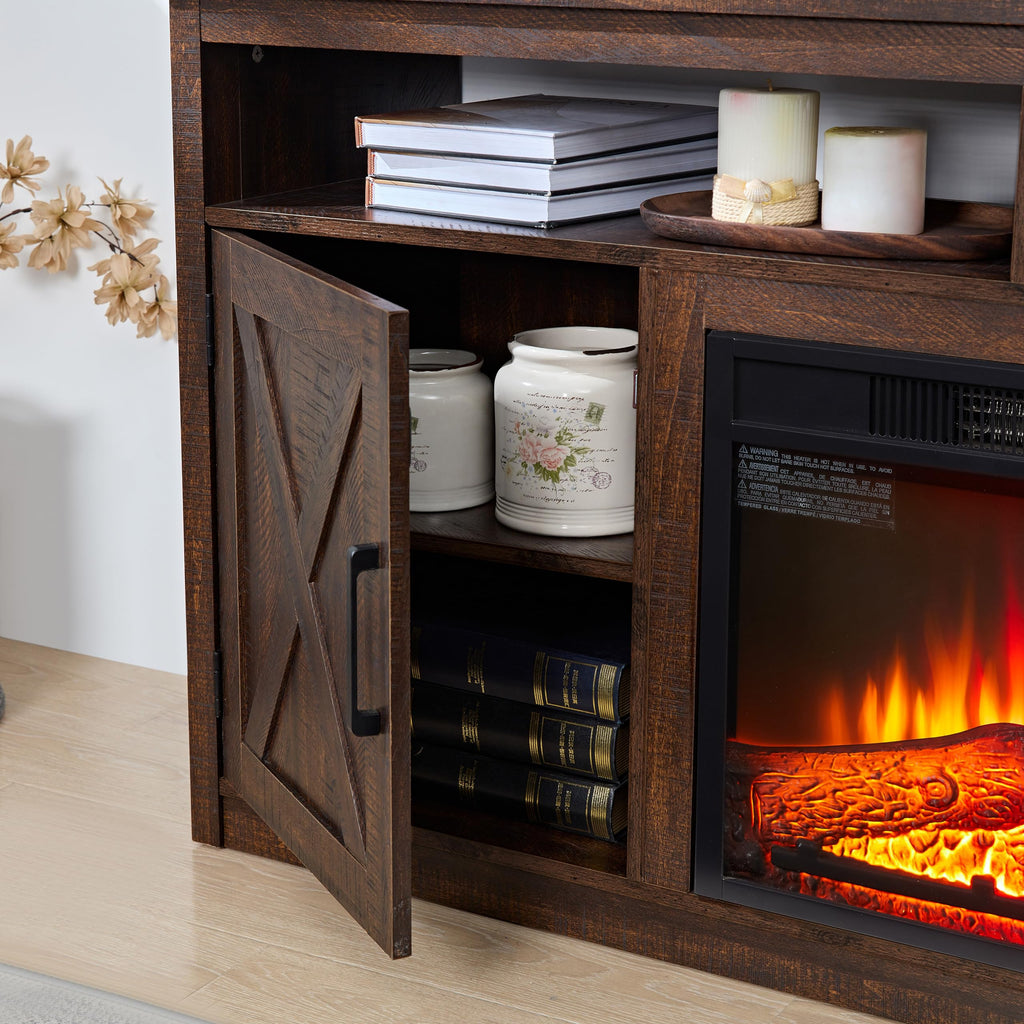 Farmhouse TV Media Stand with 18" Fireplace Insert, Espresso R42655
