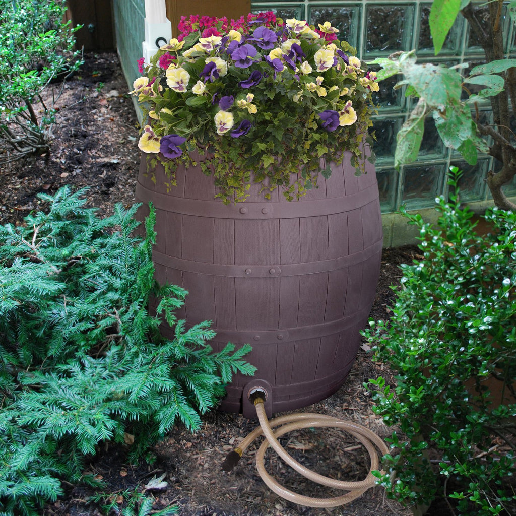 50-Gallon Whiskey Rain Barrel with Planter and Diverter X308