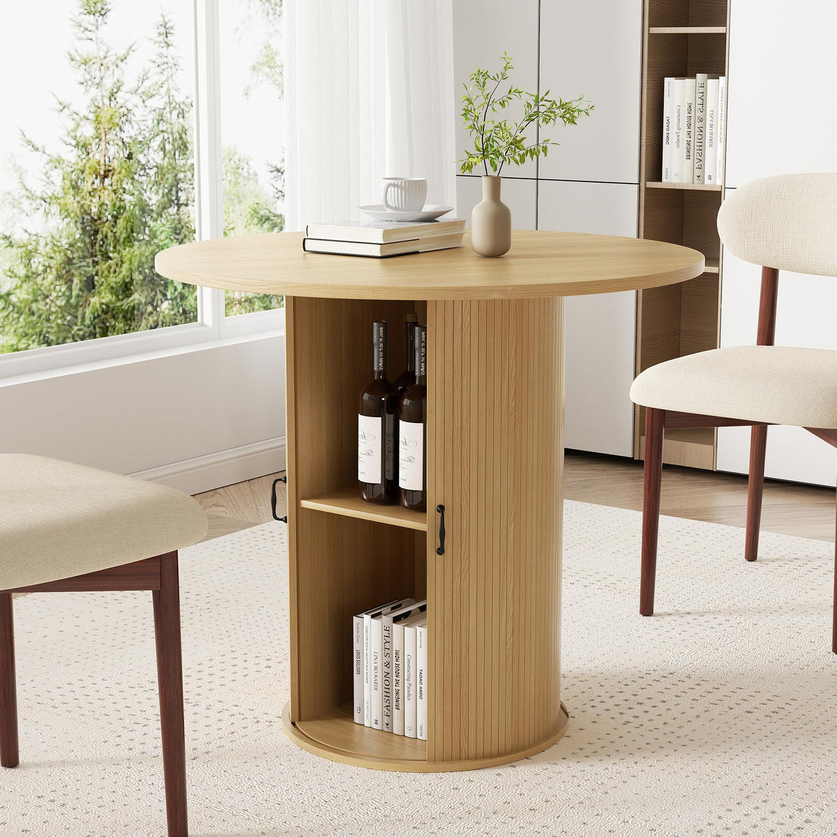 31.5 inch Round Dining Table with 2-Layer Storage Shelf Z3079