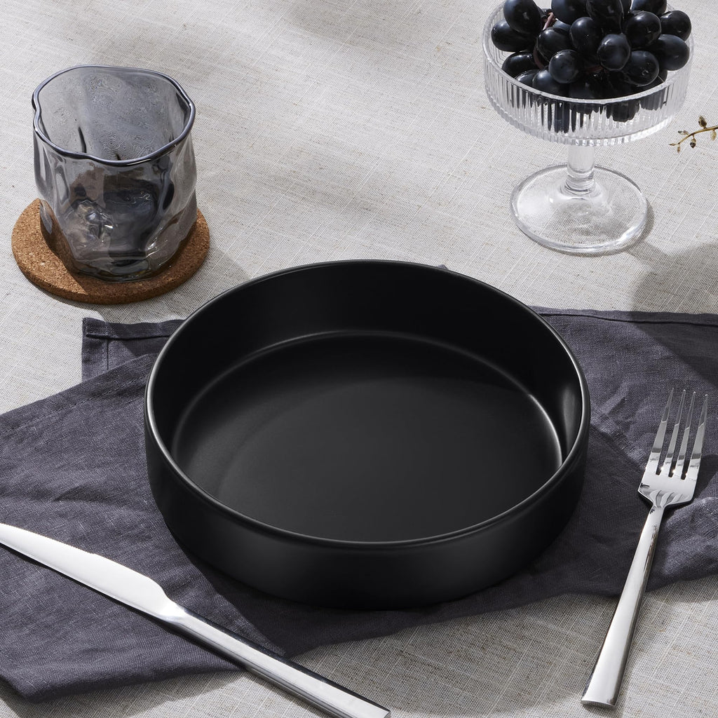 Stoneware Dinnerware Set, 12-Piece Plates and Bowls, Set of 4, Matte Black N943