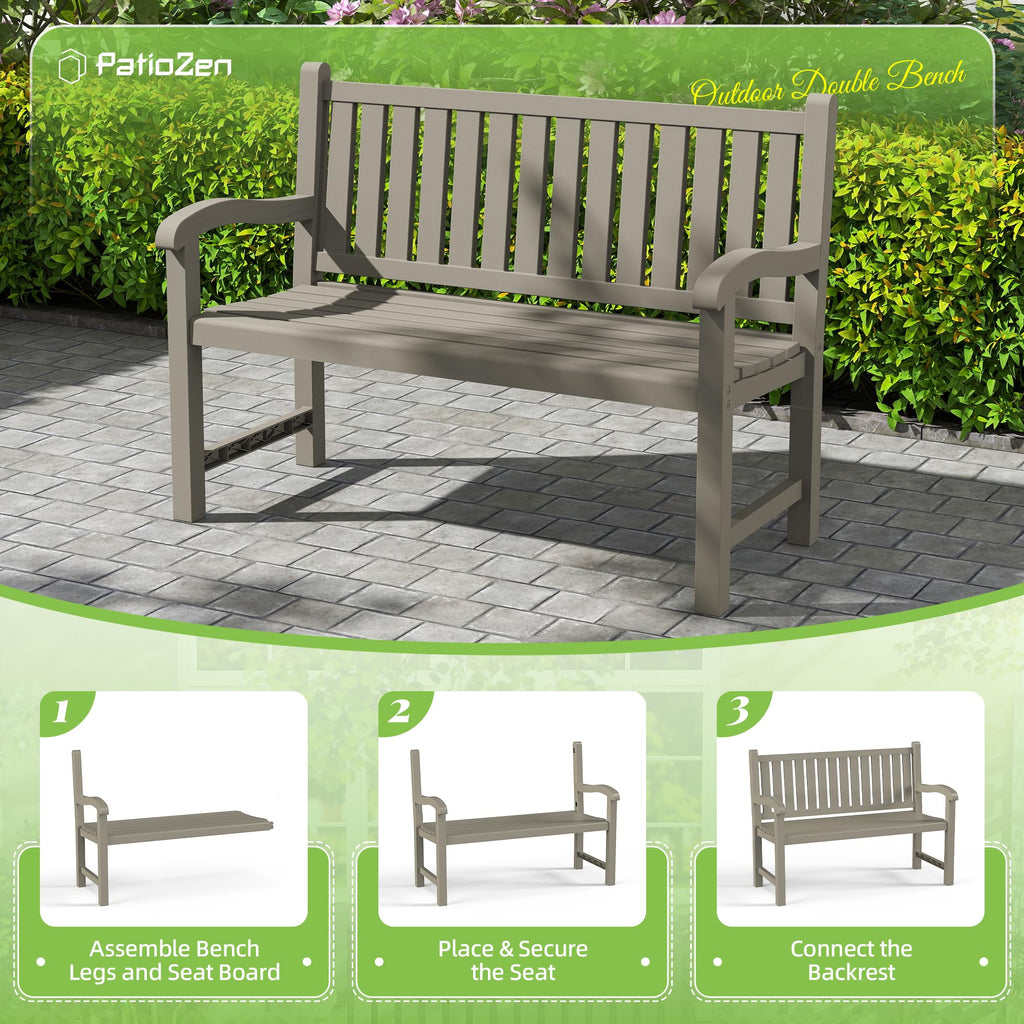 Grey 2-Person Resin Outdoor Bench L101