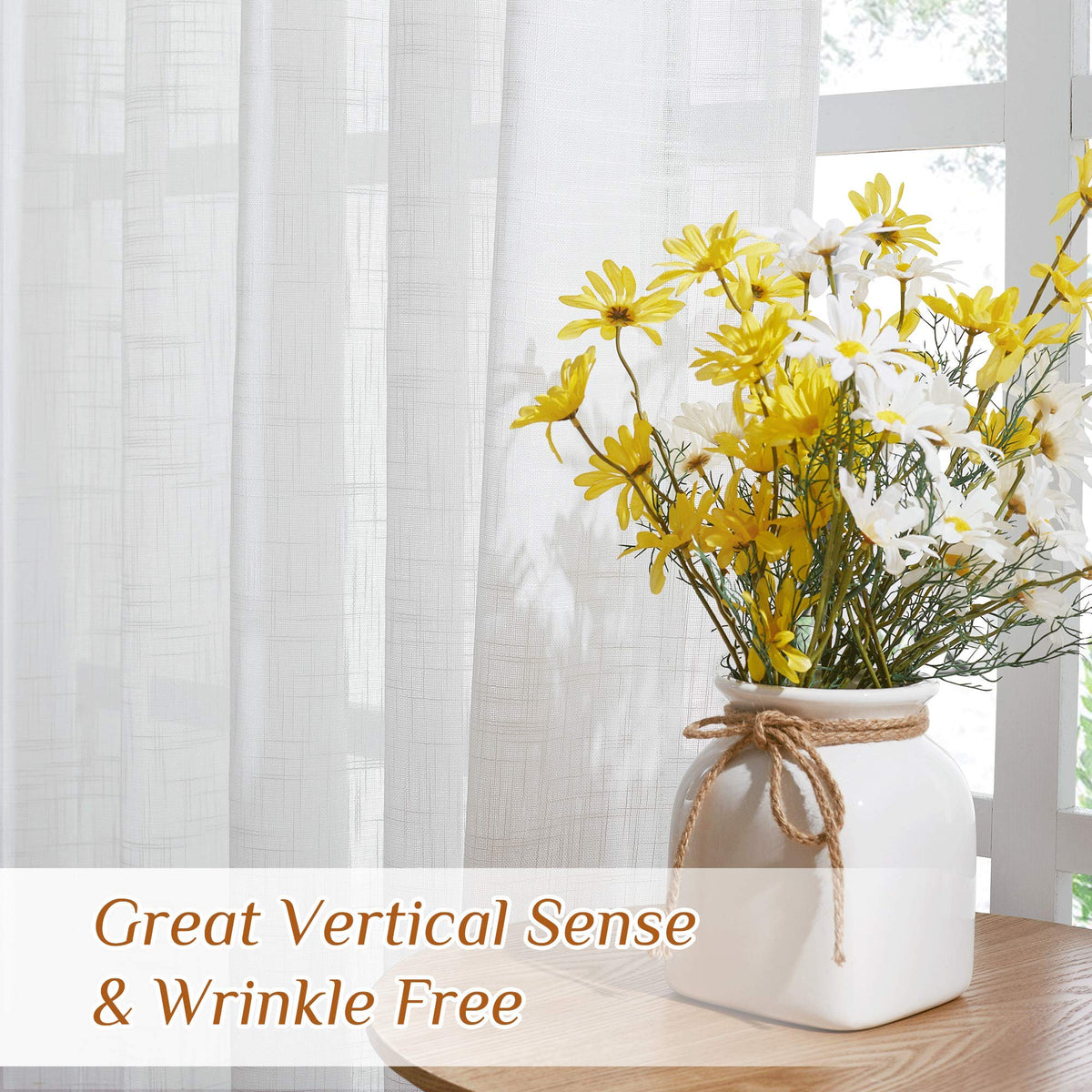 White Sheer Linen Curtains, 2 Panels, W52 x L95 Y933