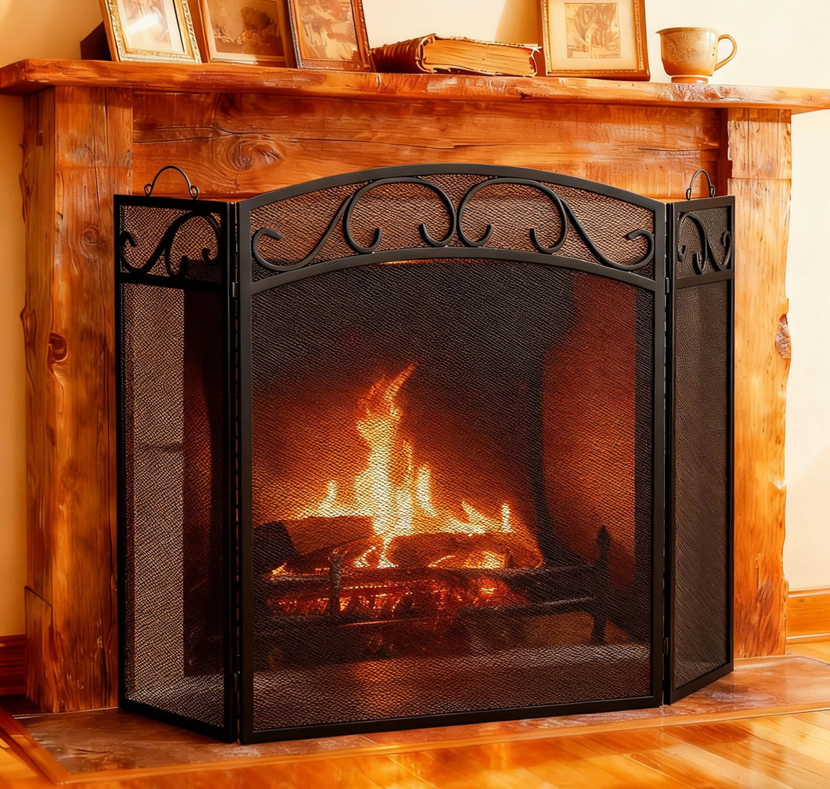 Black 3 Panel Wrought Iron Fireplace Screen H400390
