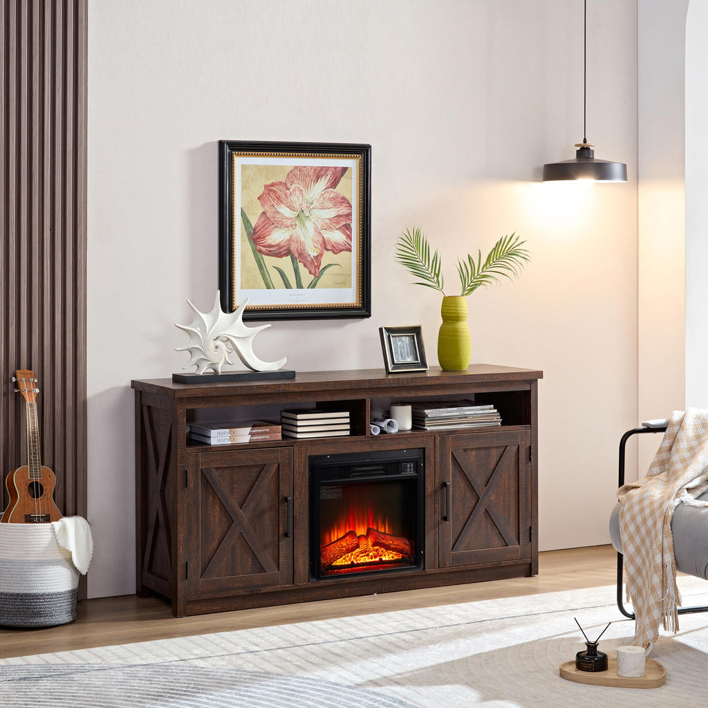 Farmhouse TV Media Stand with 18" Fireplace Insert, Espresso R42655