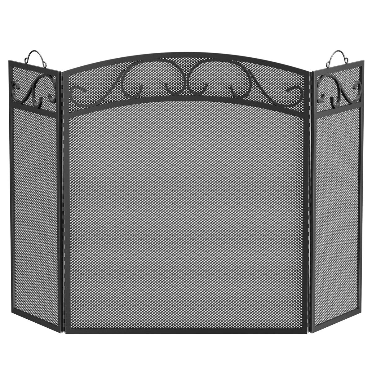 Black 3 Panel Wrought Iron Fireplace Screen H400390