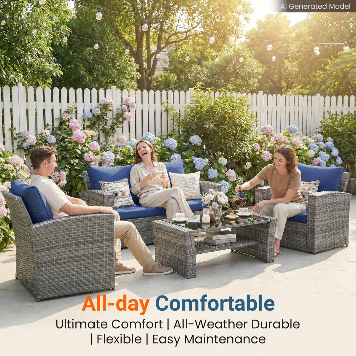 4 Piece Outdoor Wicker Patio Furniture Set Z88364