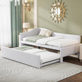 Beige Linen Upholstered Twin Size L-Shaped Daybed with Pop Up Trundle I61256