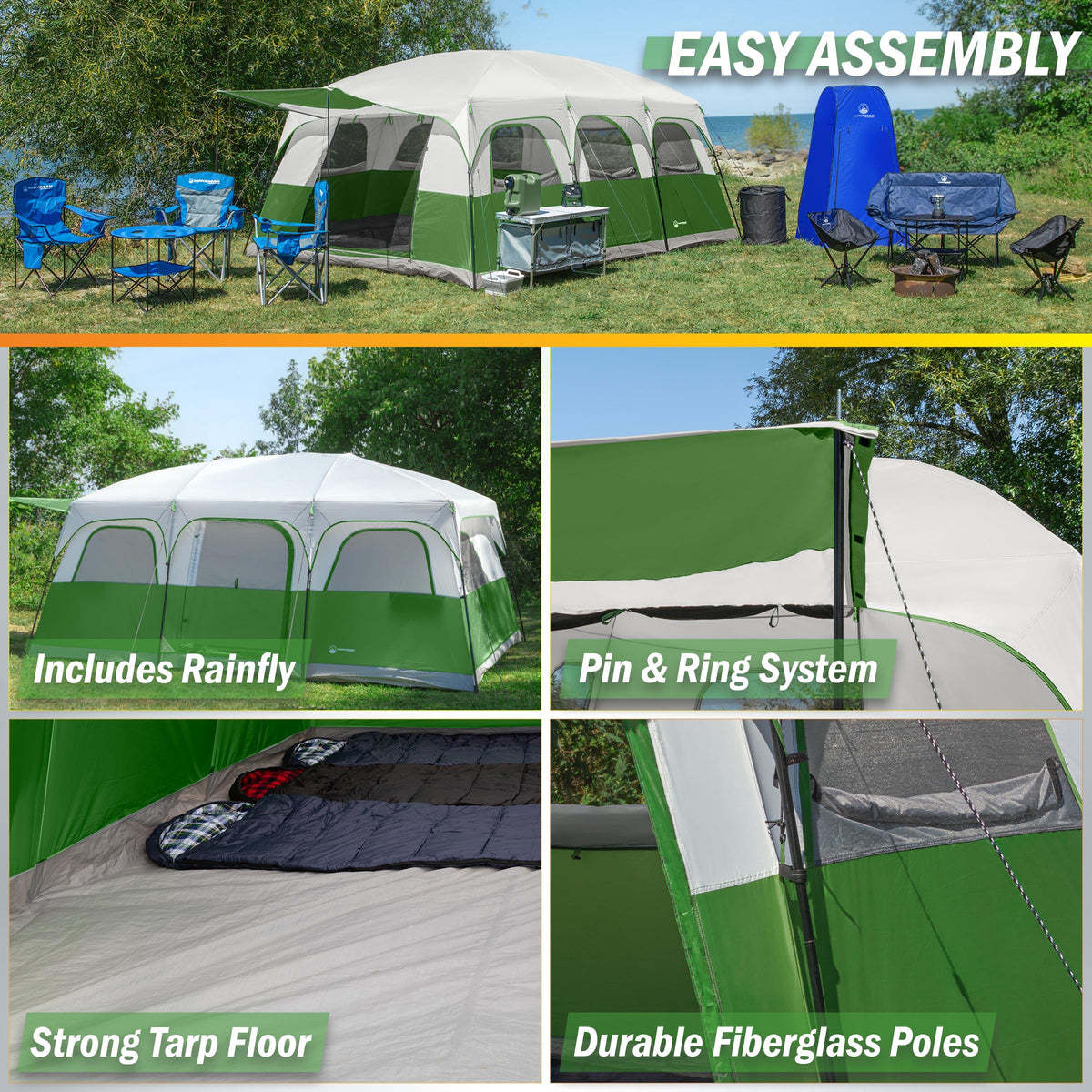 10-12 Person Camping Tent with Room Divider and Carry Bag X409