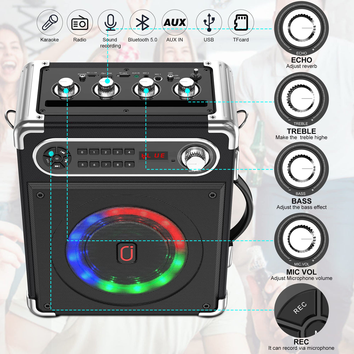 Bluetooth Speaker with Two Wireless Microphones O3965