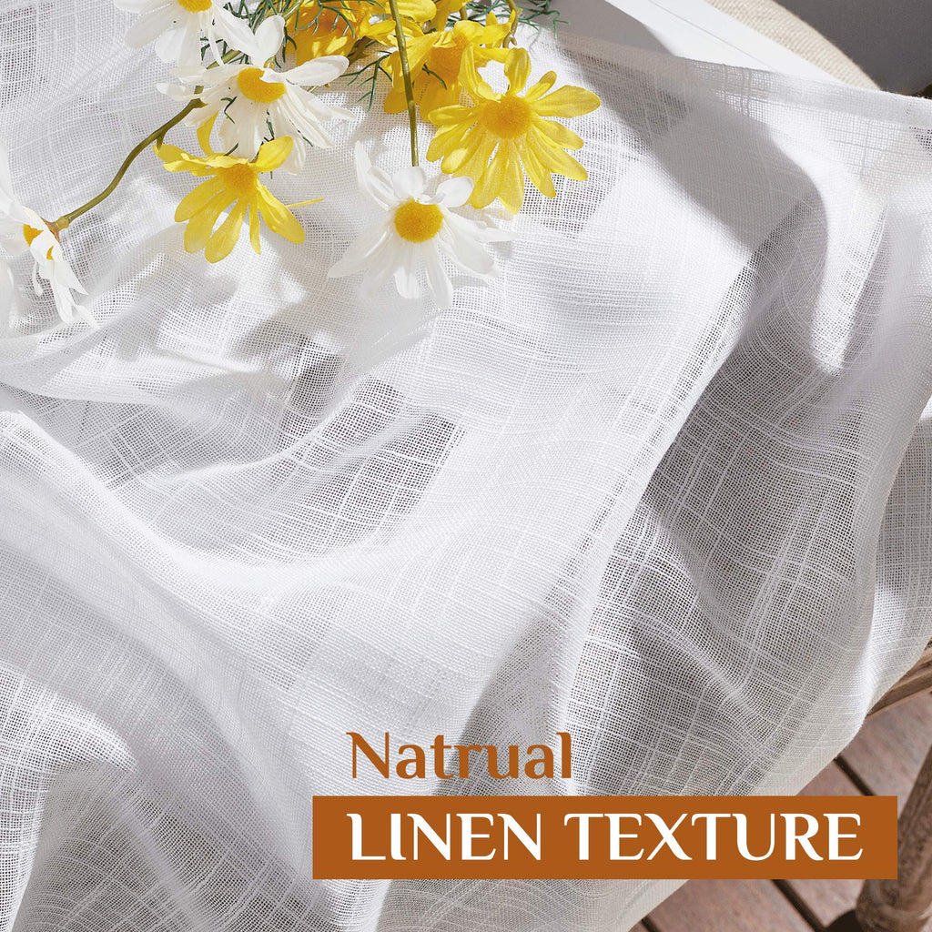 White Sheer Linen Curtains, 2 Panels, W52 x L95 Y933