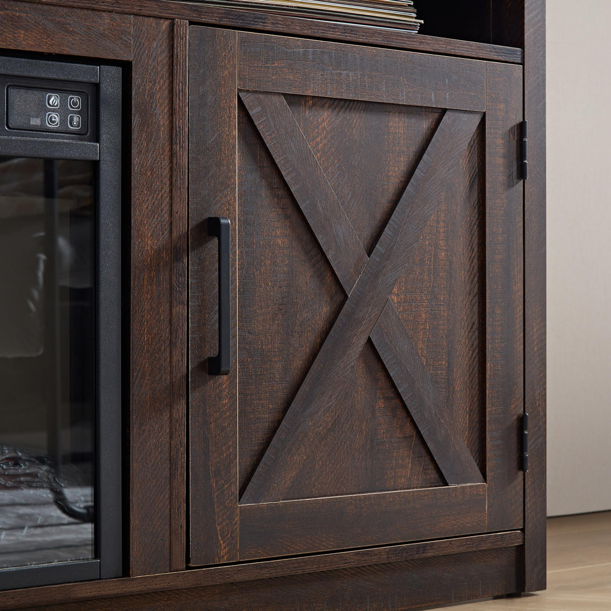 Farmhouse TV Media Stand with 18" Fireplace Insert, Espresso R42655
