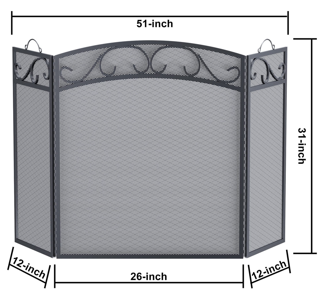 Black 3 Panel Wrought Iron Fireplace Screen H400390