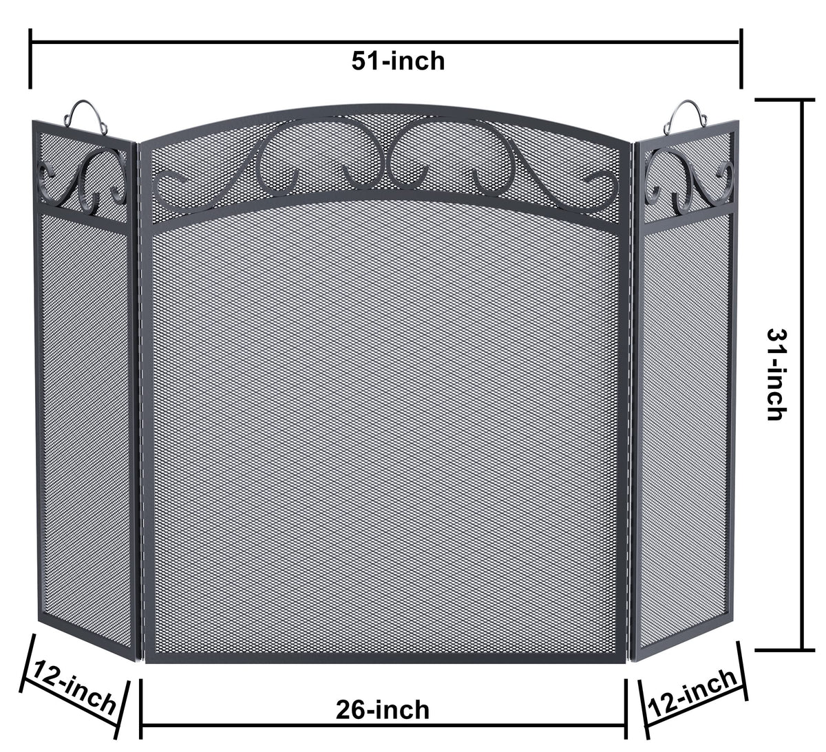 Black 3 Panel Wrought Iron Fireplace Screen H400390