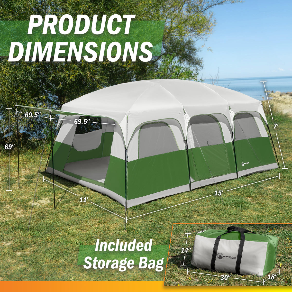 10-12 Person Camping Tent with Room Divider and Carry Bag X409