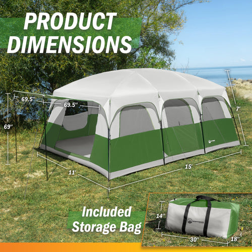 10-12 Person Camping Tent with Room Divider and Carry Bag X409