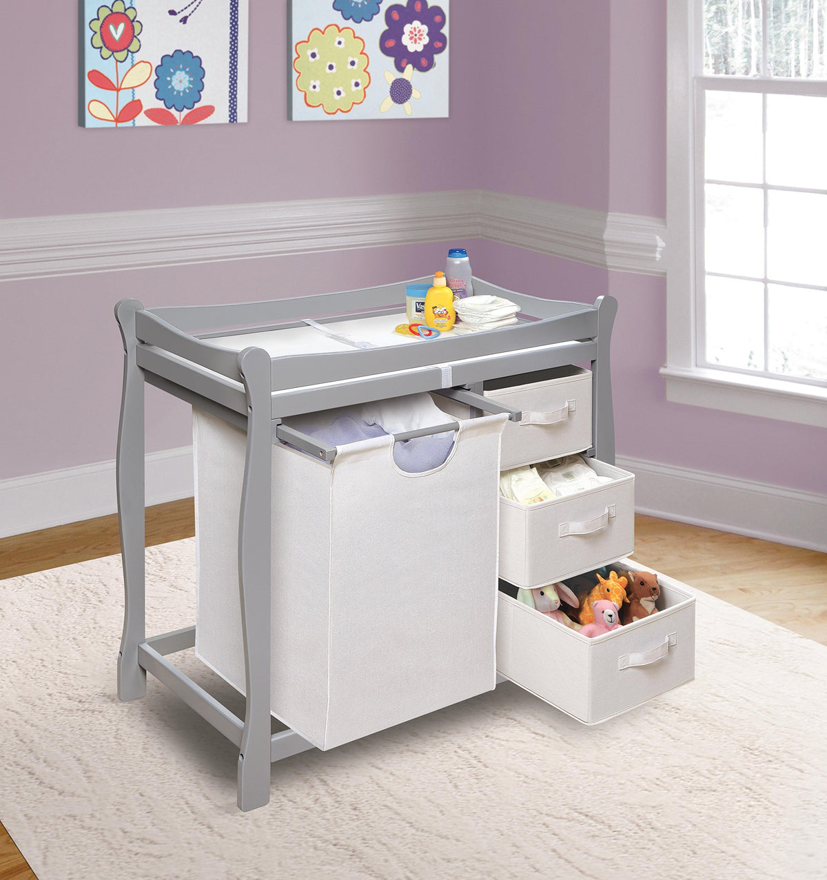 Gray Baby Changing Table with 3 Storage Baskets J473
